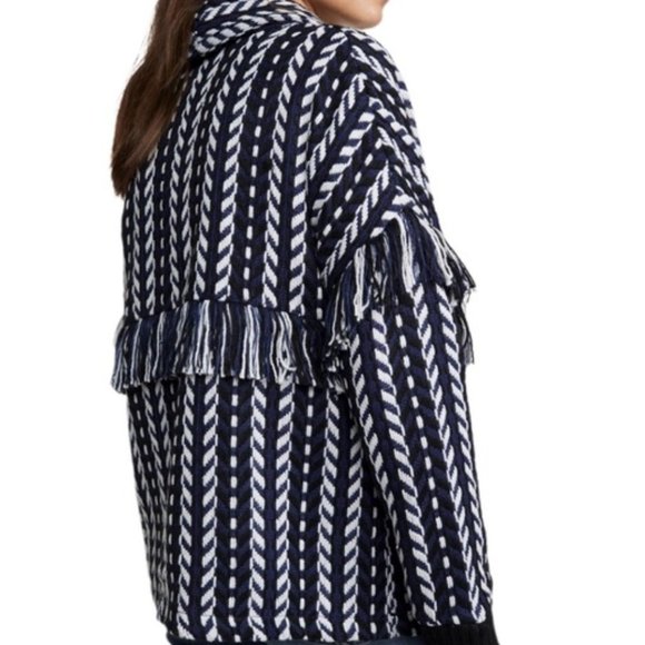 Cupcakes & Cashmere Kirsty Longline Tweed Fringe Ink Bomber Jacket XS - Picture 4 of 11